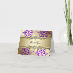 Cartões de Agradecimento Damasco Ouro Roxo