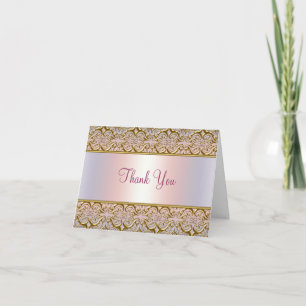 Cartões de Agradecimento Damasco Rosa Roxo Dourado