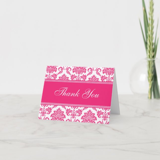 Cartões de Agradecimento Damask Fuchsia (Frente)