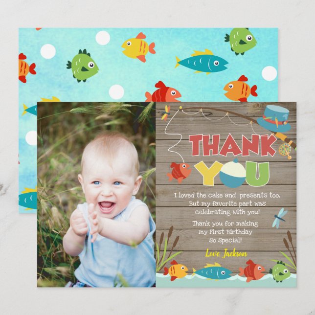 Cartões de Agradecimento de Aniversário de Pesca d (Frente/Verso)