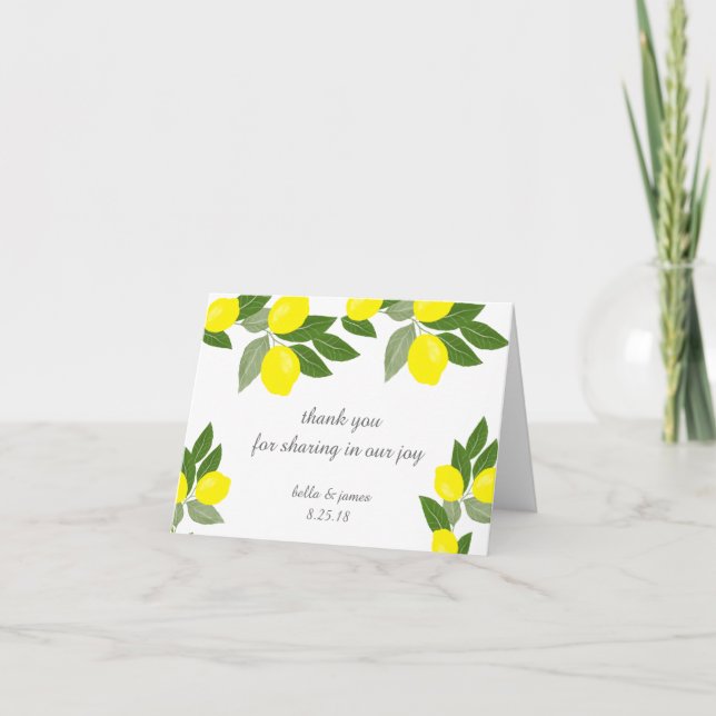 Cartões de Agradecimento de Casamento Boho Limão (Frente)