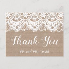 Cartões de agradecimento de casamento Burlap e Lac