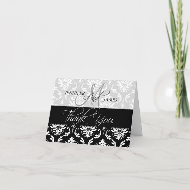 Cartões de Agradecimento de Casamento Damask Monog (Frente)