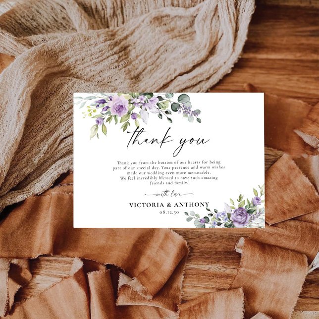Cartões de Agradecimento de Casamento Florais Roxo (Criador carregado)