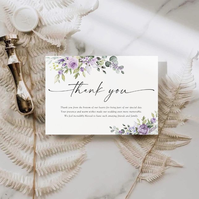 Cartões de Agradecimento de Casamento Florais Roxo (Criador carregado)