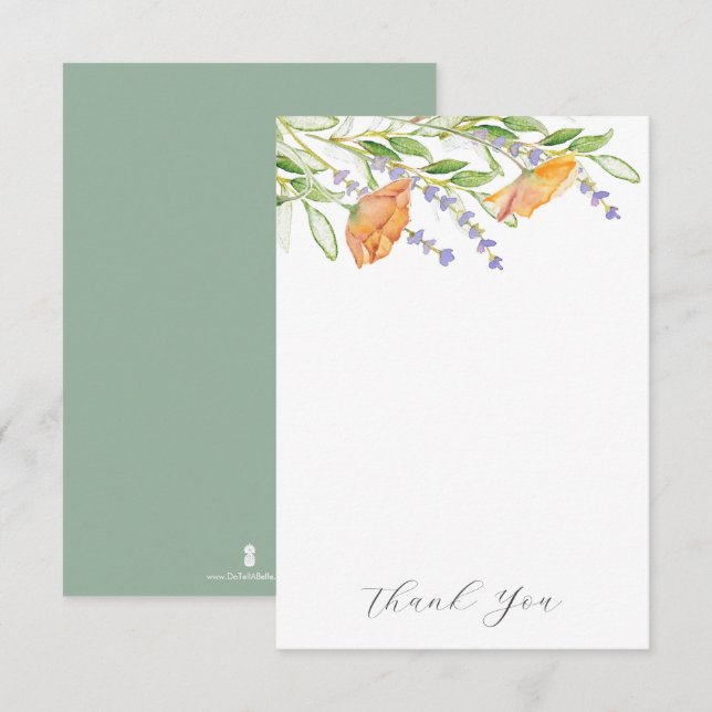 Cartões de Agradecimento de Casamento Flores Aquar (Frente/Verso)
