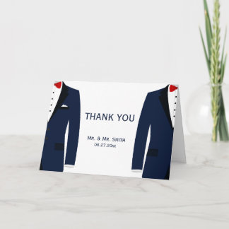 Cartões de Agradecimento de Casamento Gay Azul Bra