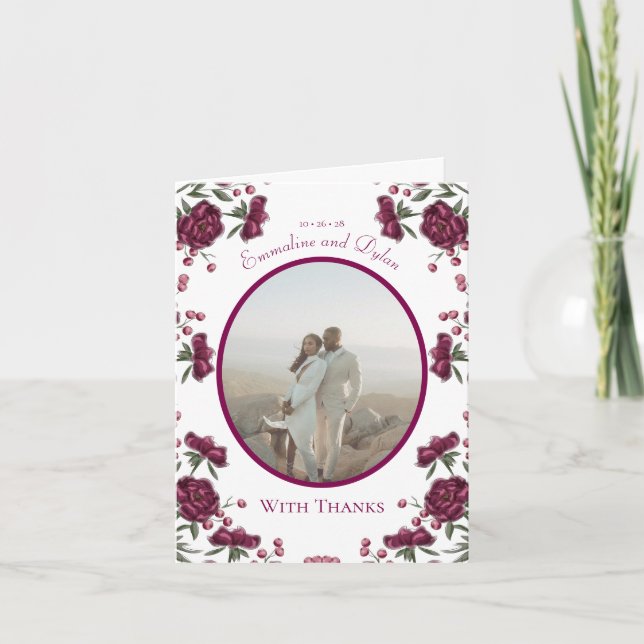 Cartões de Agradecimento de Casamento Maroon Rose  (Frente)