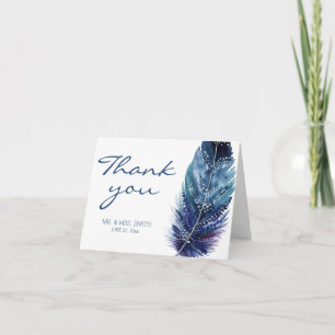Cartões de Agradecimento de Casamento Pena Azul