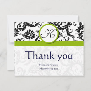 Cartões de Agradecimento de Casamento Preto Damask