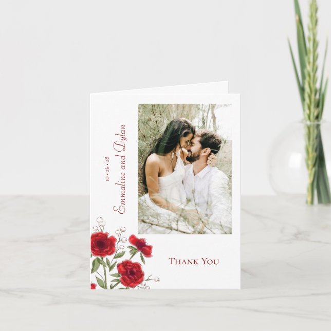 Cartões de Agradecimento de Casamento Romântico Ro (Frente)
