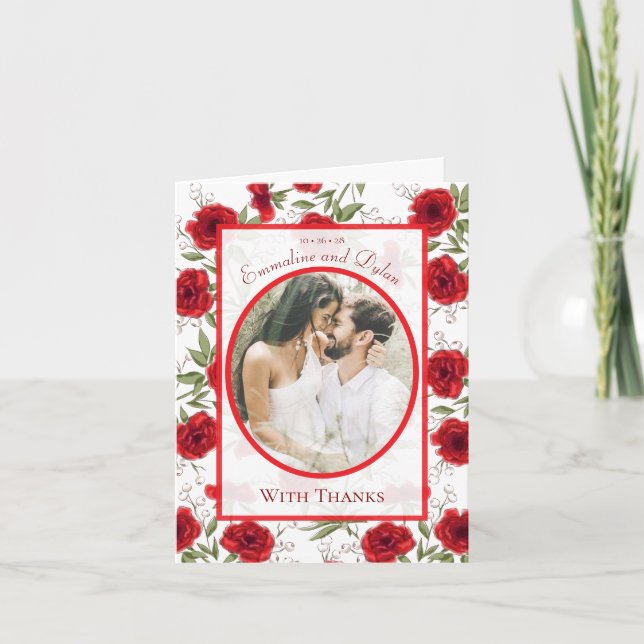 Cartões de Agradecimento de Casamento Romântico Ro (Frente)