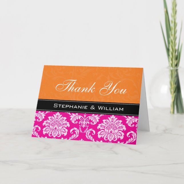 Cartões de Agradecimento de Casamento Rosa Laranja (Frente)