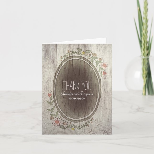 cartões de agradecimento de casamento rústico flor (Frente)