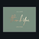 Cartões de Agradecimento de Casamento Verde Sálvia<br><div class="desc">Cartão de Agradecimento de Casamento Verde Sálvia Personalizado sem fotos. Cartões de Agradecimento de Casamento,  Postais de texto em Caligrafia Moderna Elegante em folha metálica de bronze falso.</div>