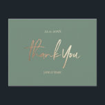 Cartões de Agradecimento de Casamento Verde Sálvia<br><div class="desc">Cartão de Agradecimento de Casamento Verde Sálvia Personalizado sem fotos. Cartões de Agradecimento de Casamento,  Postais de texto em Caligrafia Moderna Elegante em folha metálica de bronze falso.</div>