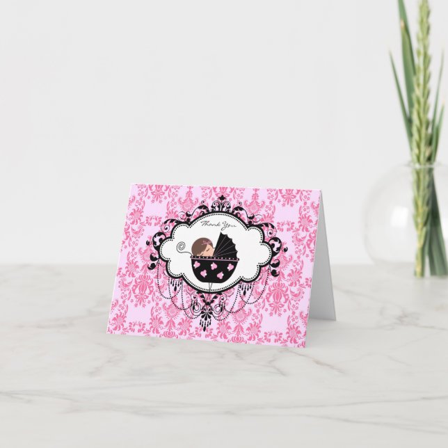 Cartões de Agradecimento de Chuveiro de Bebê Rosa  (Frente)