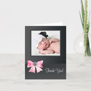 Cartões de agradecimento de foto de bebê preto e r