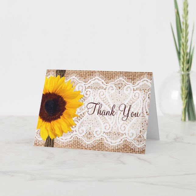 Cartões de Agradecimento de Girassol com Renda de  (Frente)