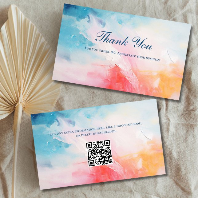 Cartões de agradecimento de negócios com código QR (Abstract Business Card Thank you card with QR Code Blue Pink Yellow Red)