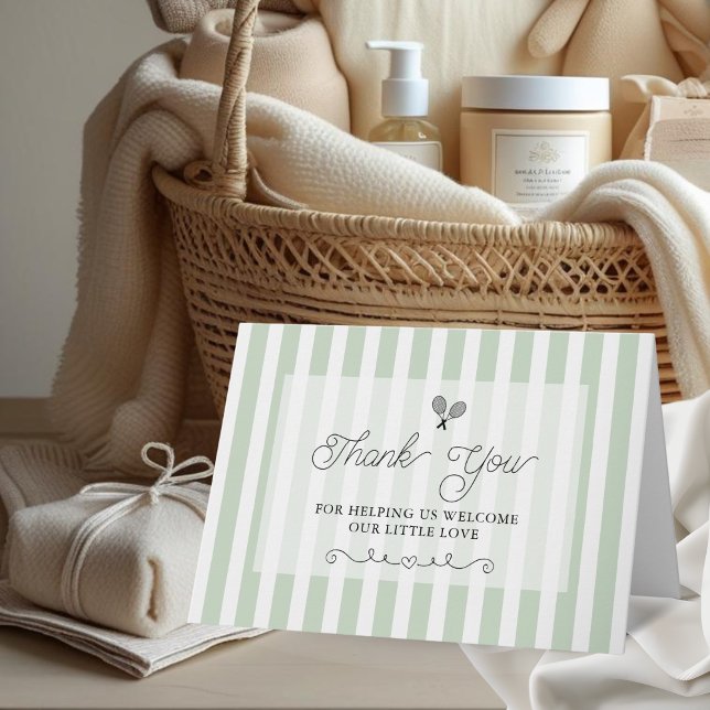 Cartões de Agradecimento de Tênis com Listras Verd (grey tennis theme blank baby shower bingo game sheet)
