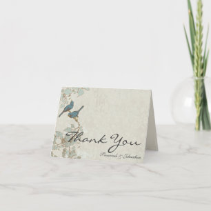 Cartões de Agradecimento em Damask com Pássaros em