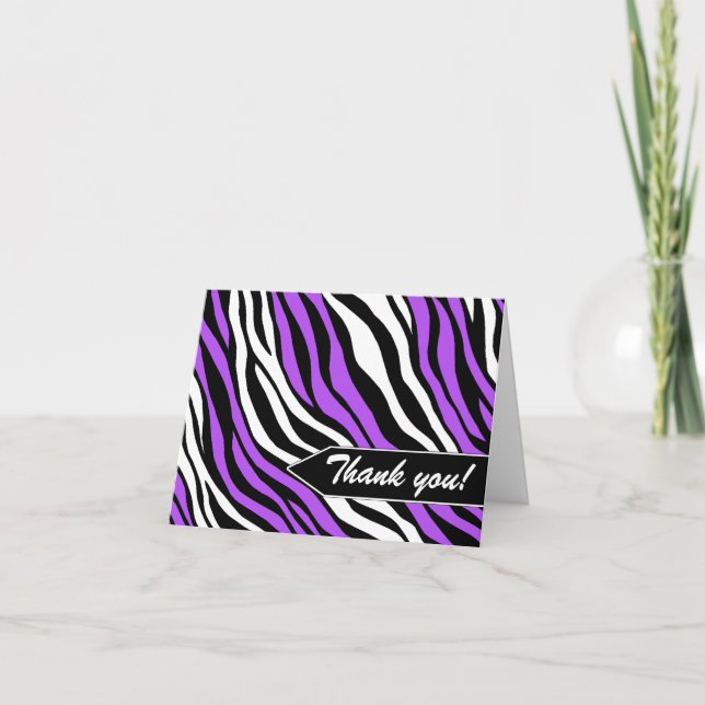 Cartões de Agradecimento Estampa de Zebra Roxo (Frente)