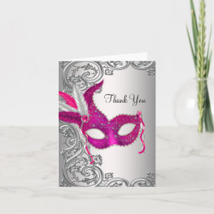 Cartões de Agradecimento Festa de Máscaras Rosa Qu