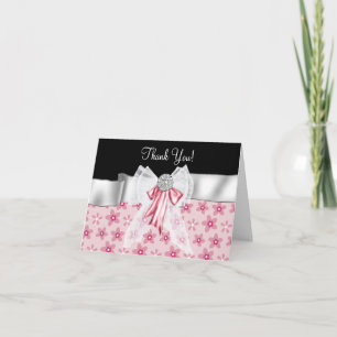 Cartões de Agradecimento Flores Pretas Rosa com La