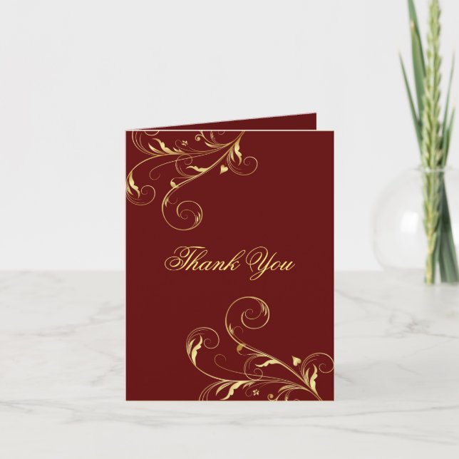 Cartões de agradecimento Formal - Dourado e Borgon (Frente)