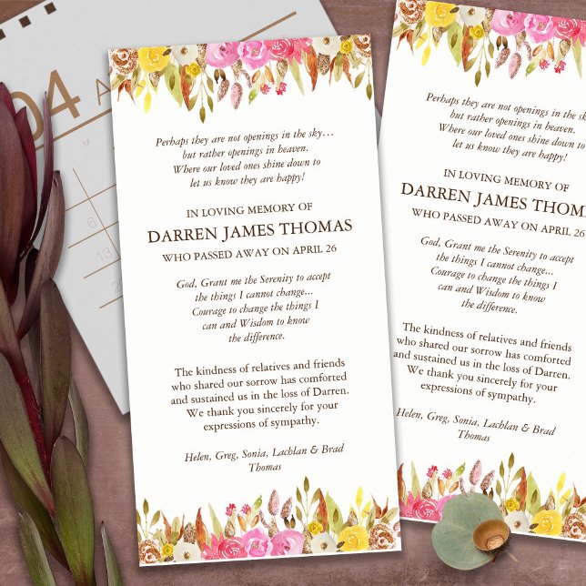 Cartões De Agradecimento Funcional | Florais Elega (funeral thank you cards, bereavement, elegant, simple, celebration of life, sympathy card)