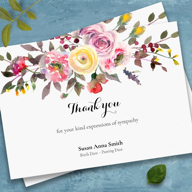 Cartões De Agradecimento Funcional | Florais pacíf (Peaceful florals bereavement sympathy memorial funeral thank you card)