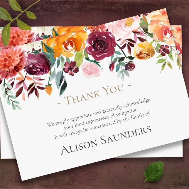 Cartões De Agradecimento Funcional | Floral Paprik (Floral border sympathy bereavement funeral thank you card)
