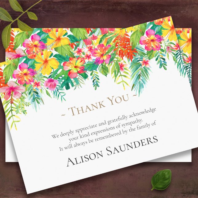 Cartões De Agradecimento Funcional | Flores Tropic (Tropical Florals Bereavement Memorial Sympathy Funeral Thank You Cards)