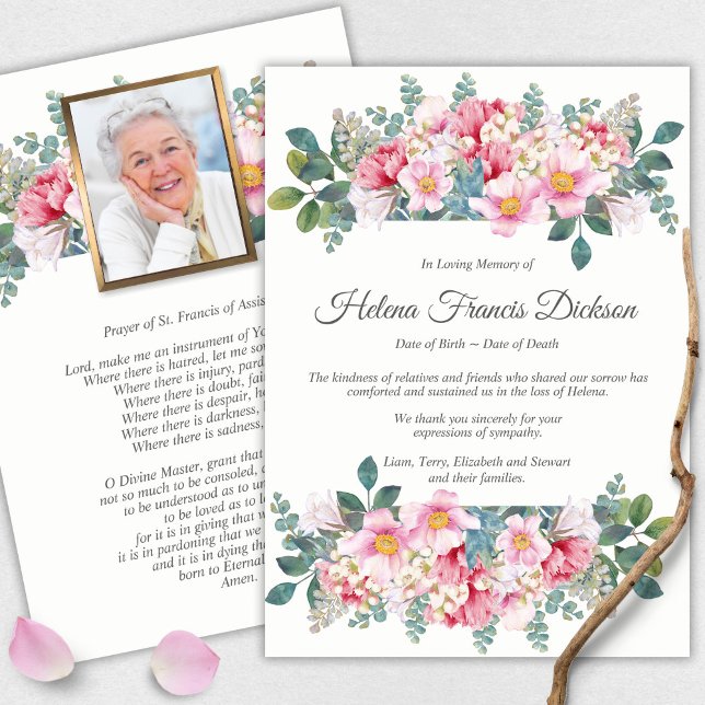 Cartões De Agradecimento Funcional | Jardim de Per (funeral thank you cards, bereavement, elegant, simple, celebration of life, sympathy card)