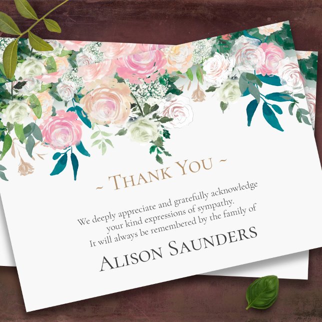 Cartões De Agradecimento Funcional | Momento Flora (Elegant Floral Memorial Bereavement Funeral Thank You Card)