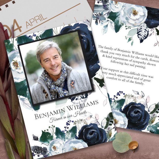 Cartões De Agradecimento Funcional | Peony Marinho (funeral thank you cards, bereavement, elegant, simple, celebration of life, sympathy card)