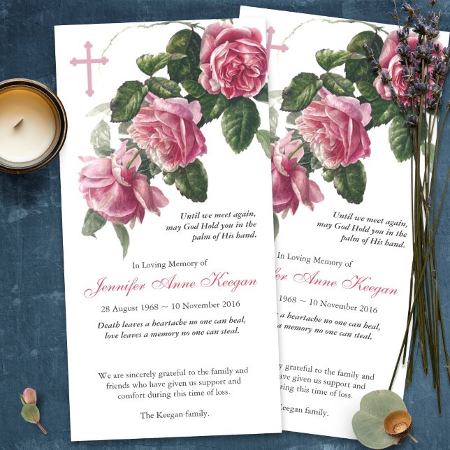 Cartões De Agradecimento Funcional | Rosa de chá e (funeral thank you cards, bereavement, elegant, simple, celebration of life, sympathy card)