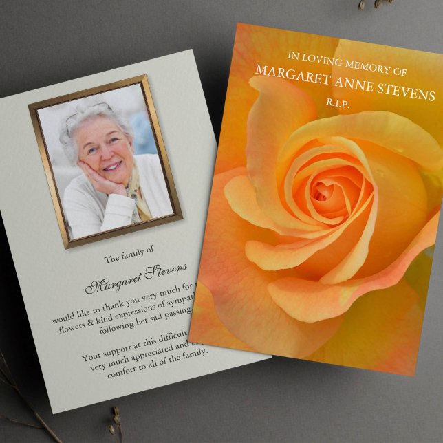 Cartões De Agradecimento Funcional | Rosa de laran (Orange Rose Memorial Bereavement Sympathy Funeral Thank You Card)