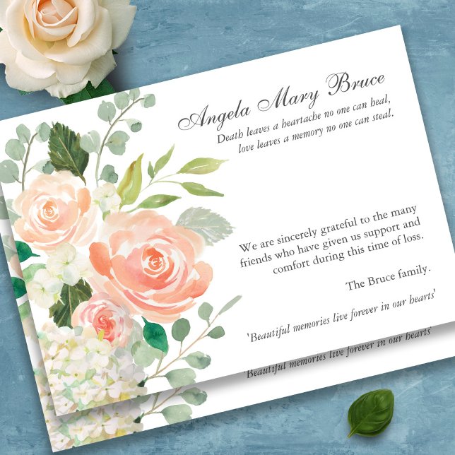 Cartões De Agradecimento Funcional | Rosas de pêss (Peach Roses watercolor floral sympathy bereavement funeral thank you card)