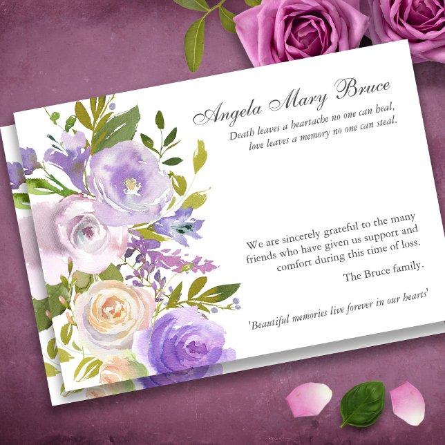 Cartões De Agradecimento Funcional | Rosas roxas (Purple Roses Sympathy Bereavement Memorial Funeral Thank You Card)