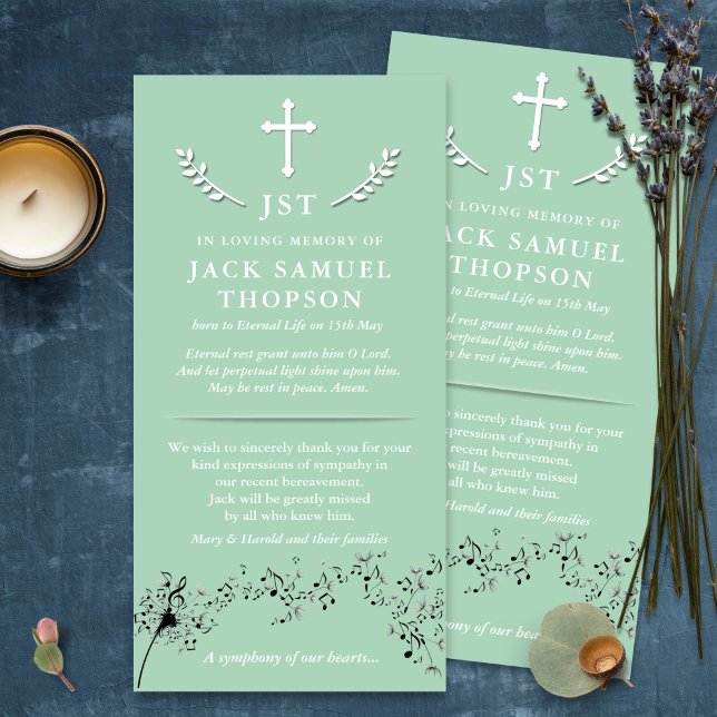 Cartões De Agradecimento Funcional | Sinfonia card (funeral thank you cards, bereavement, elegant, simple, celebration of life, sympathy card)