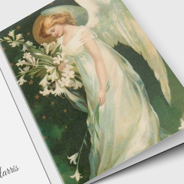 Cartões De Agradecimento Funcional | Vintage Angel (Vintage Angel Sympathy Memorial Photo Funeral Thank You Card)