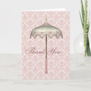 Cartões de Agradecimento Guarda-Chuva Rosa Antigo