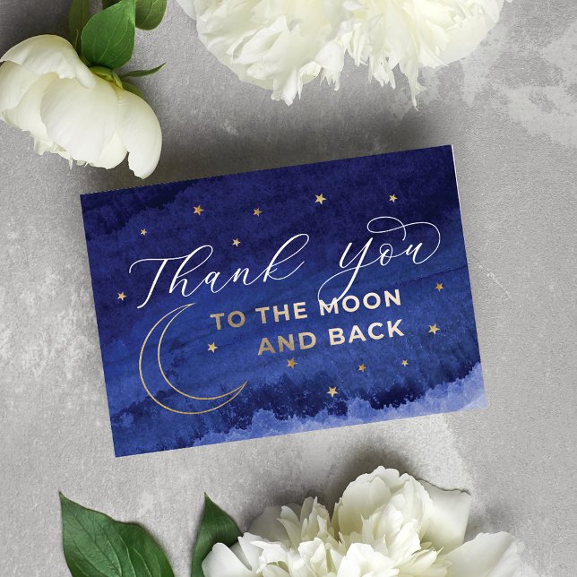 Cartões de Agradecimento Modernos Até a Lua e Volt (Blue Modern To the Moon and Back Thank You Cards)