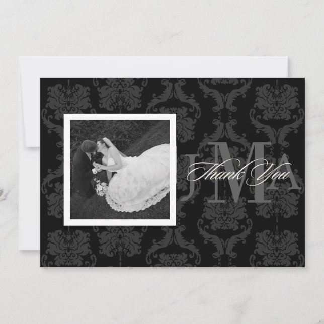 Cartões de agradecimento Monogram Damask, lisos (Frente)