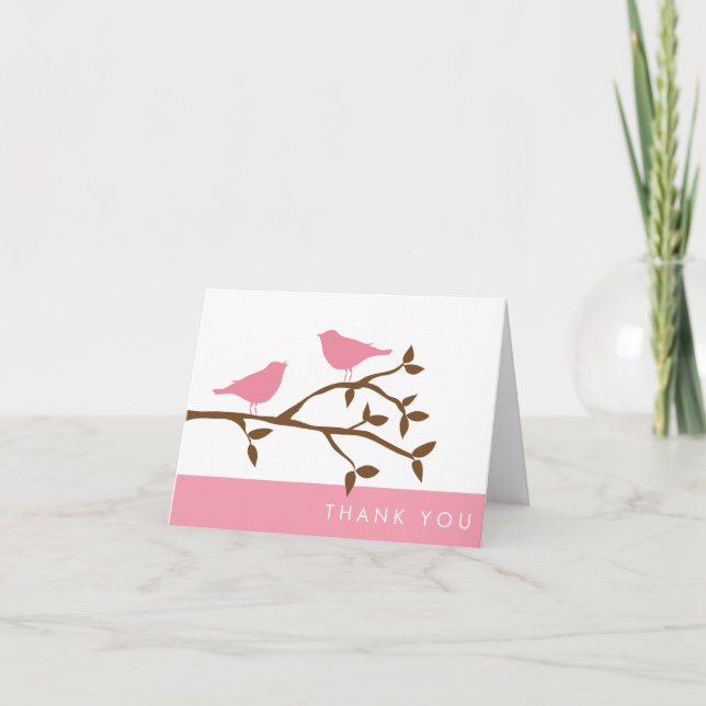 Cartões de Agradecimento Pássaros de Amor Rosa (Frente)