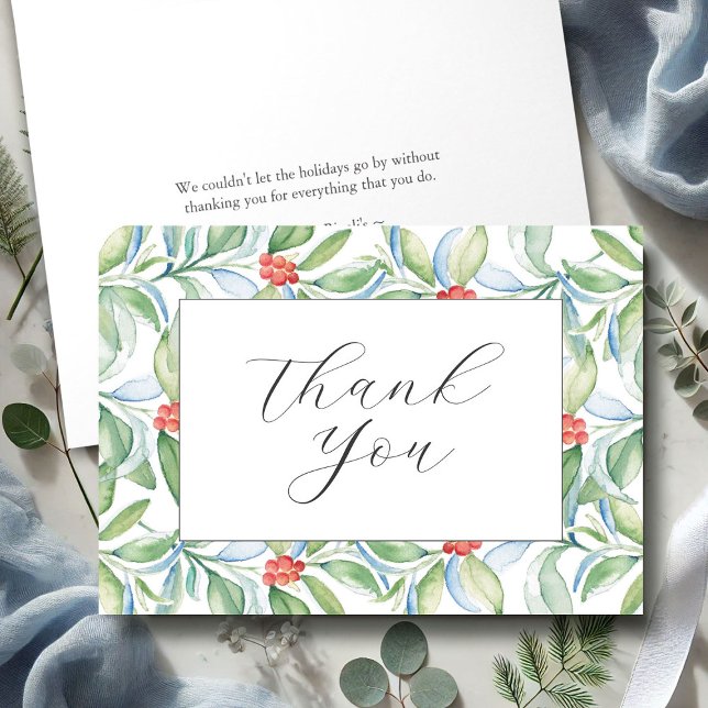 Cartões de agradecimento personalizados (folded Christmas thank you cards watercolor botanical art by Victoria Grigaliunas of Do Tell A Belle)