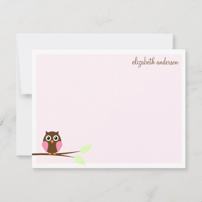 Cartões de Agradecimento Pink Owl Flat (Frente)