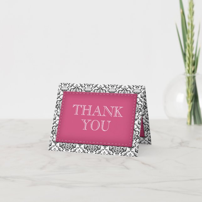 Cartões de Agradecimento Pink Stitched Damask (Frente)